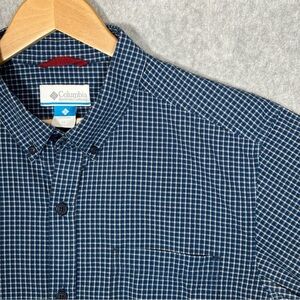 Columbia Plaid Button Down Long Sleeve Cotton Shirt-Blue-Men Size Large Tall